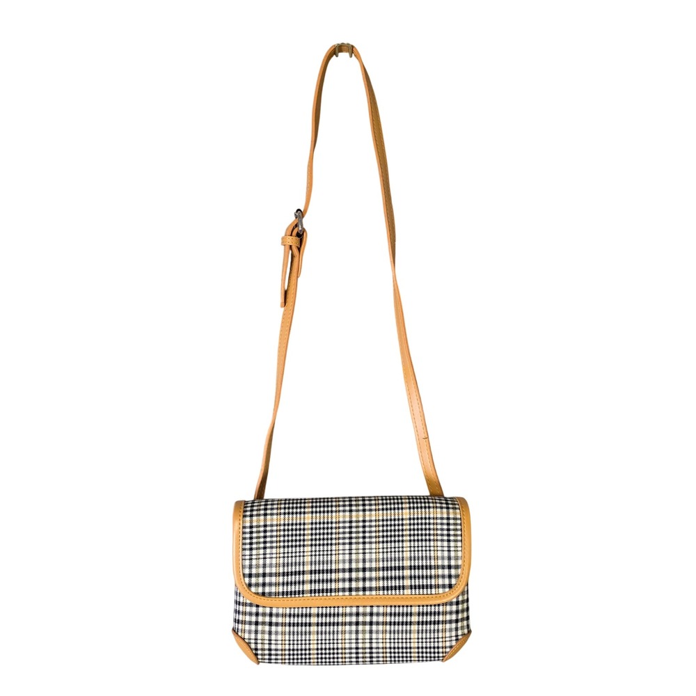 Plaid Compact Crossbody Shoulder Bag Yellow Glen Plaid Adjustable Retro Chic